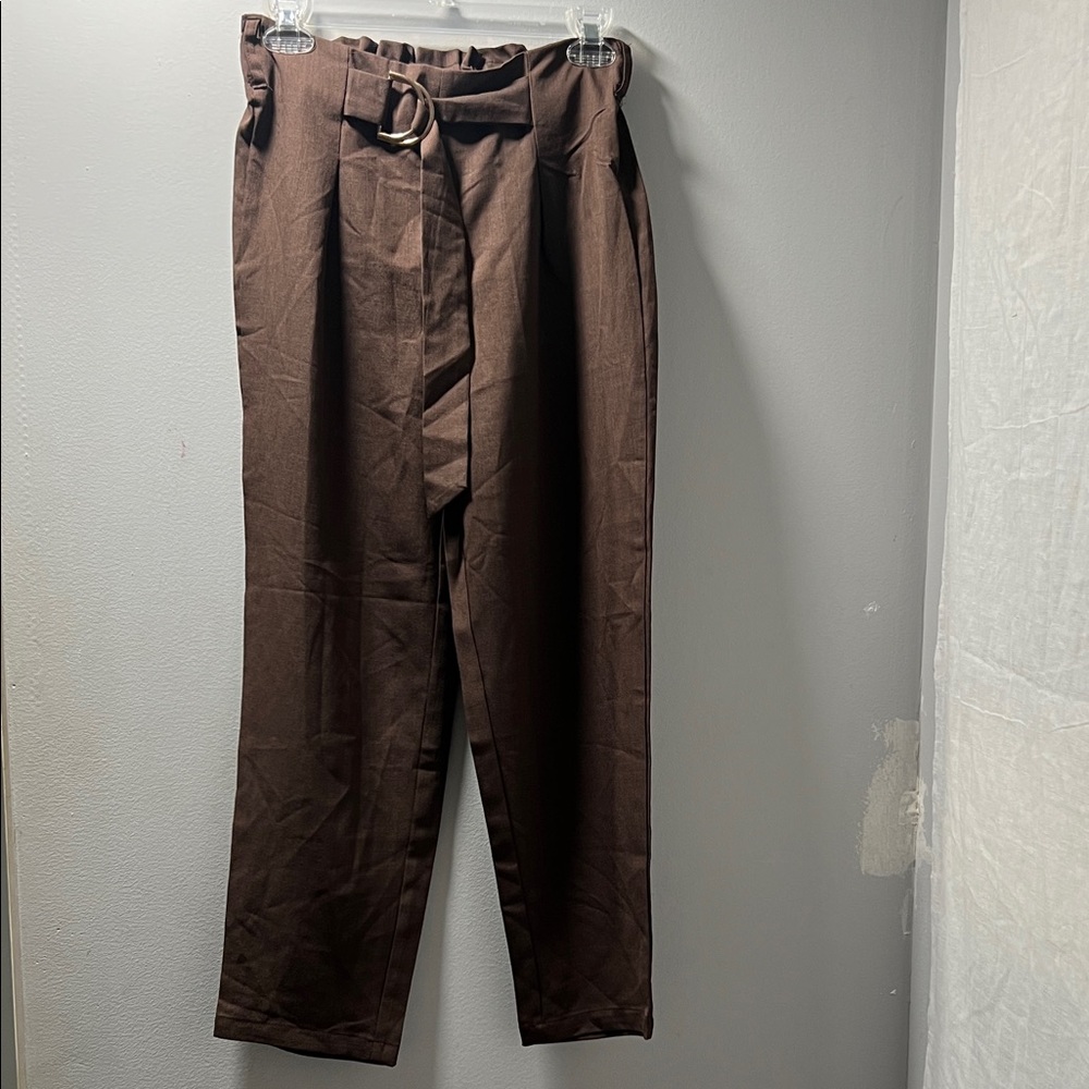 SHEIN Men's Chocolate‎ Belted Dress Pants